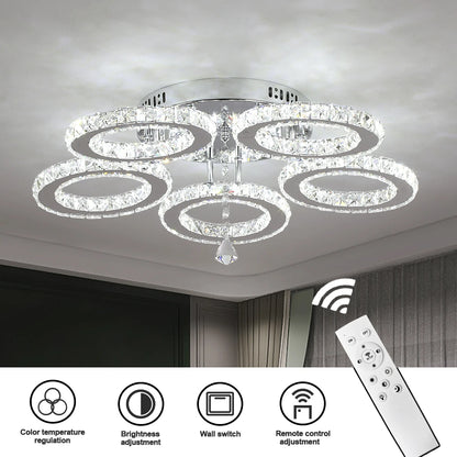 Modern Crystal Chandelier Ceiling Lamp Chrome Flush Mounted Pendant Light Luminari Dining Living Room Plafon Led Hanging Lampara