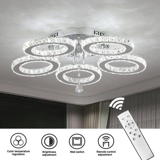 Modern Crystal Chandelier Ceiling Lamp Chrome Flush Mounted Pendant Light Luminari Dining Living Room Plafon Led Hanging Lampara