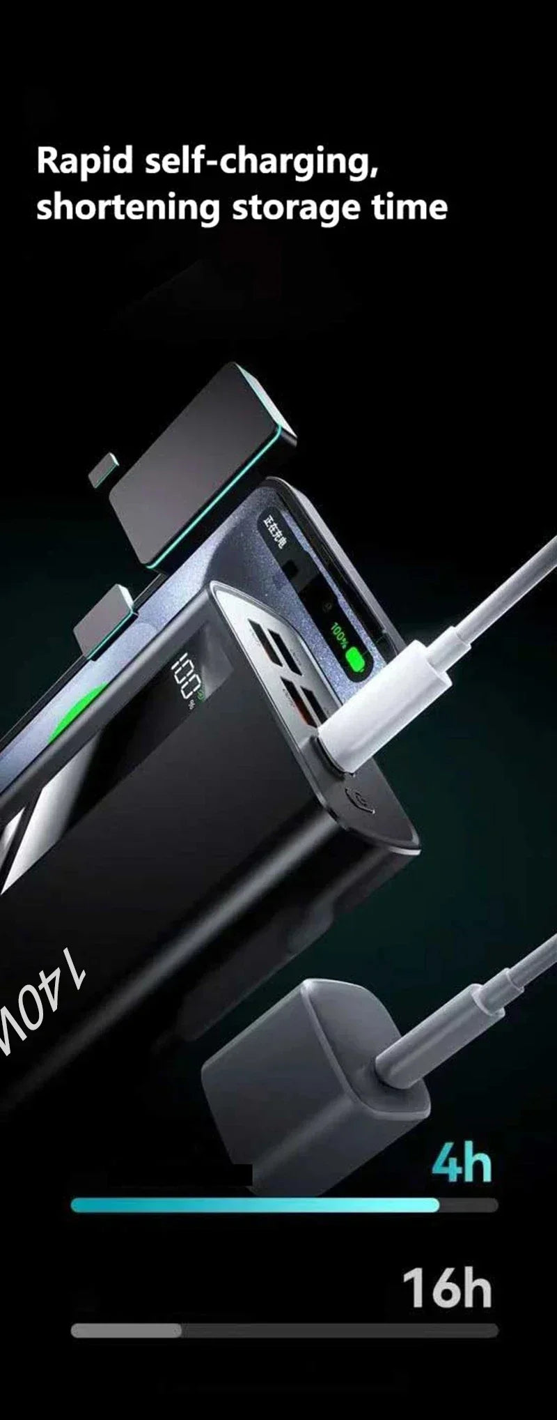 Lenovo 500000mAh CCC 140W Powerbank Super Fast Charging Ultra Capacity Portable Charger with LED Digital Display