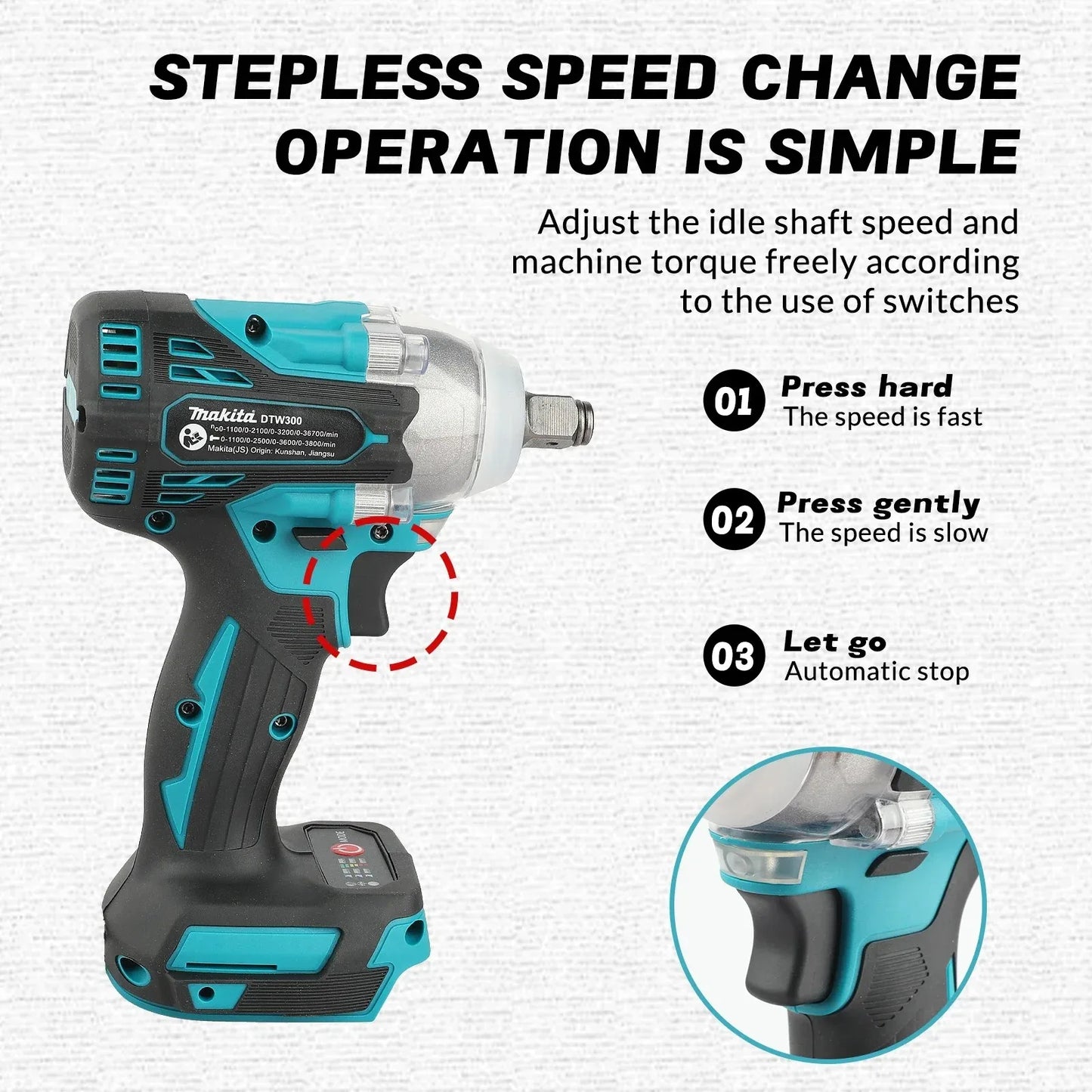 Makita DTW300 18V Tool Set Brushless Power Large  Cordless Wrench 330Nm Torque Wind Cannon Remove Tire Lithium Auto Repair