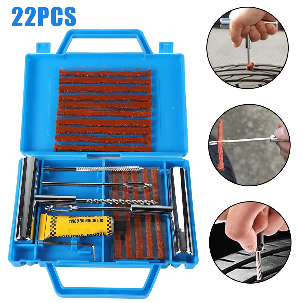 [UK STOCK] 22pc Car Tire Repair Tools set Tire Repair Glue, Glue Strips, Allen Wrench Motorcycle Bike Auto repair Wrench