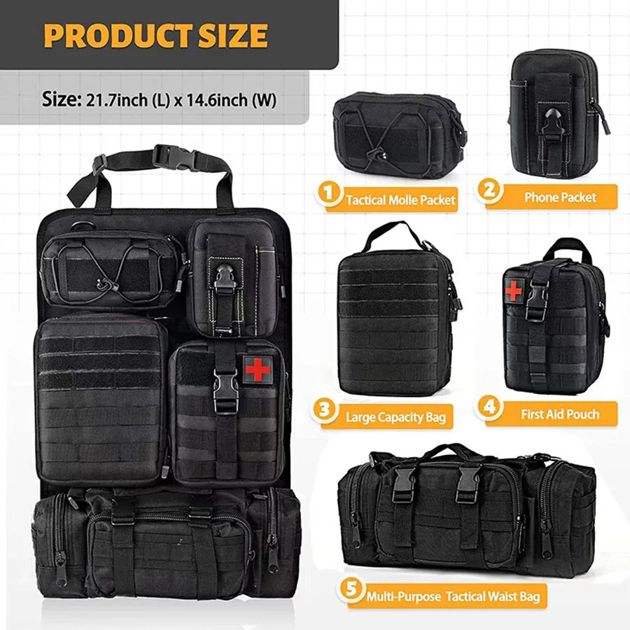 High Quality Multifunction 55*37CM 600D 6PCS In 1 Car Back Seat Tactical Hanging Storage Organizer