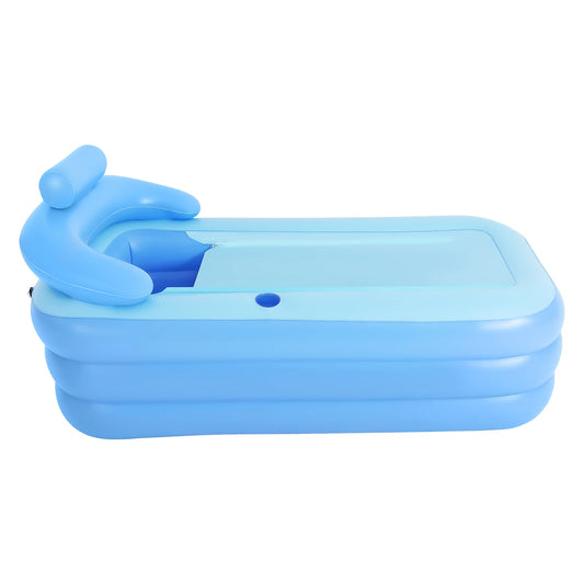 160*84*64cm Foldable Bathtub, Inflatable Bath Tub with Bubble Mat for Relaxation, Blue, Portable Soaking Tub for Home