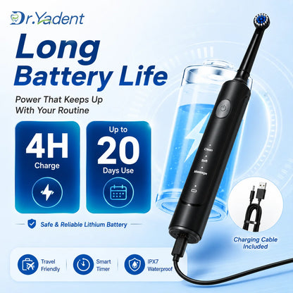 DrYadent Rotating Toothbrush YD2233 2mins Smart Timer with 3 Intelligence Modes Long-Lasting Usage with 4 Brush Heads Gum Cares