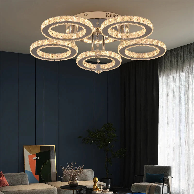 Modern Crystal Chandelier Ceiling Lamp Chrome Flush Mounted Pendant Light Luminari Dining Living Room Plafon Led Hanging Lampara