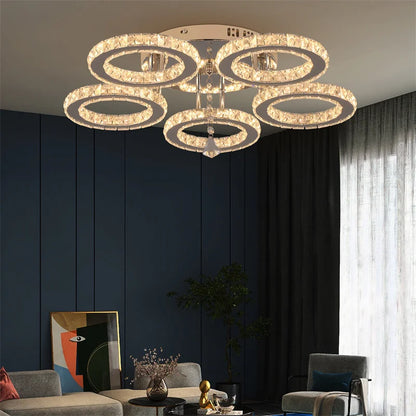Modern Crystal Chandelier Ceiling Lamp Chrome Flush Mounted Pendant Light Luminari Dining Living Room Plafon Led Hanging Lampara