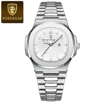 POEDAGAR Fashion Couple Watch Waterproof Luminous Date Stainless Steel Quartz Love Wristwatch Square Watches for Boyfriend Gift