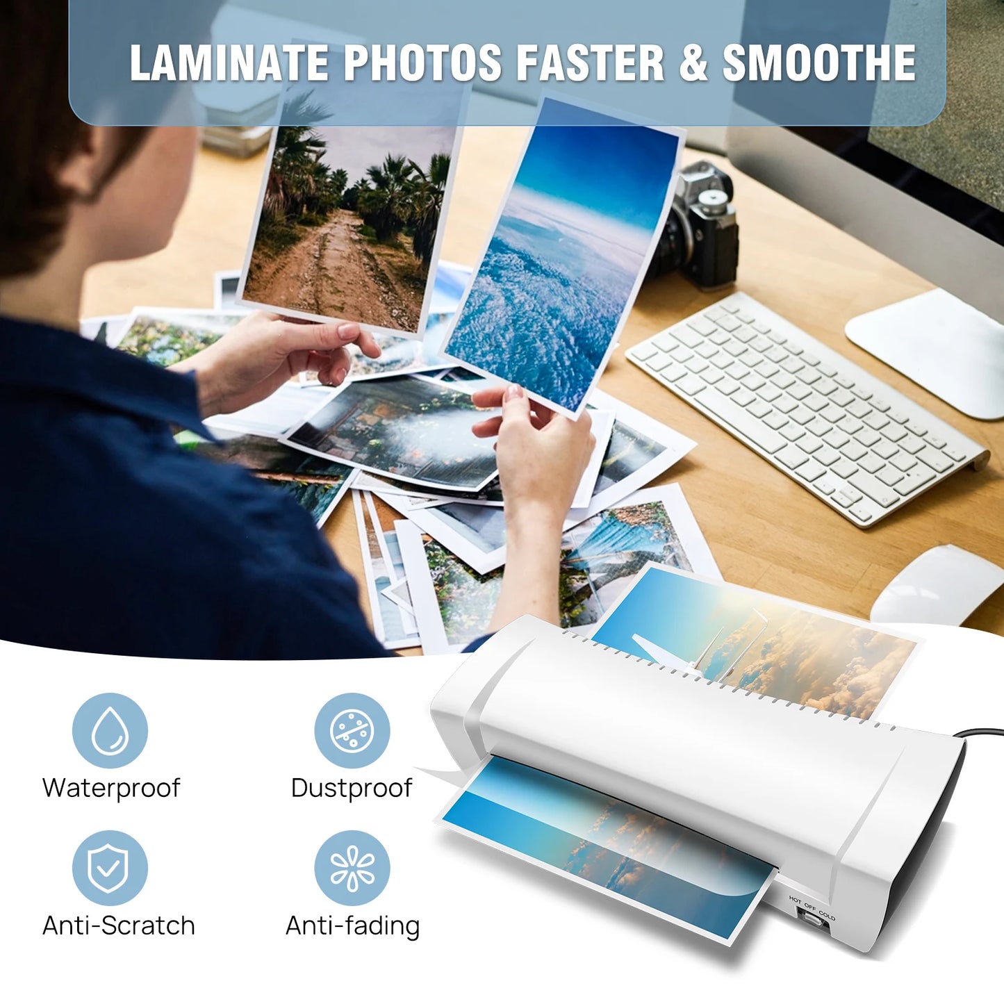 DayPlus A4/A5/A6 Thermal Laminating Machine Compact Lightweight A4 Laminator with Hot and Cold Settings, 3-4min Quick Warm-up