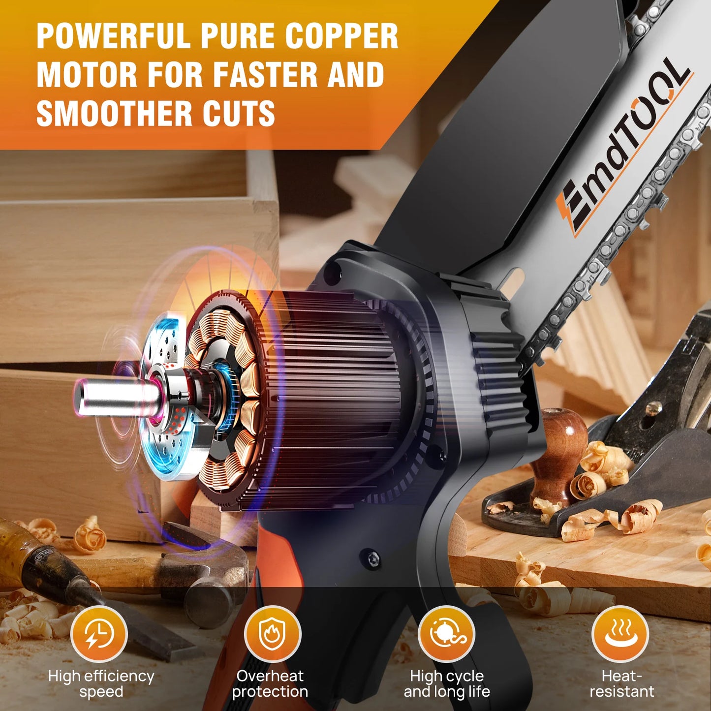 Handheld Mini Chainsaw Cordless 6 Inch Powerful Electric Chain saw with 2 Chains, Security Lock for Wood Cutting Tree Trimming