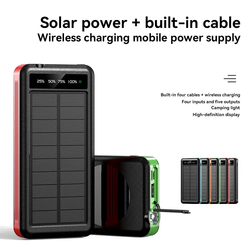 Lenovo 100000mAh 2 In 1 Solar Wireless Power Bank Large Capacity Portable Charger Fast Charging External Battery For Phone New