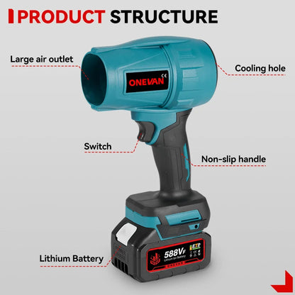 ONEVAN Brushless 2000W Electric Turbo Blower Jet Fan 200M/S Violent Car Dryer Snow Dust Blowing Tool For Makita 18V Battery Pin