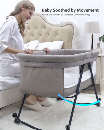 UBRAVOO Baby Grab-and-go Travel Cot  with Mattress & Silent Wheels,  Rocking Crib Convertible, XYT-001
