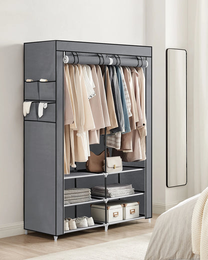 SONGMICS Clothes Wardrobe, Portable Closet, 2 Hanging Rails, Shelves, and 4 Side Pockets, Large Capacity for Living Room