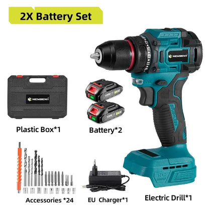 NEWBENY 10mm Brushless Electric Drill Screwdriver 21+2 Torque Cordless DIY Household Drill Tool For Makita 18-21V Battery Pin