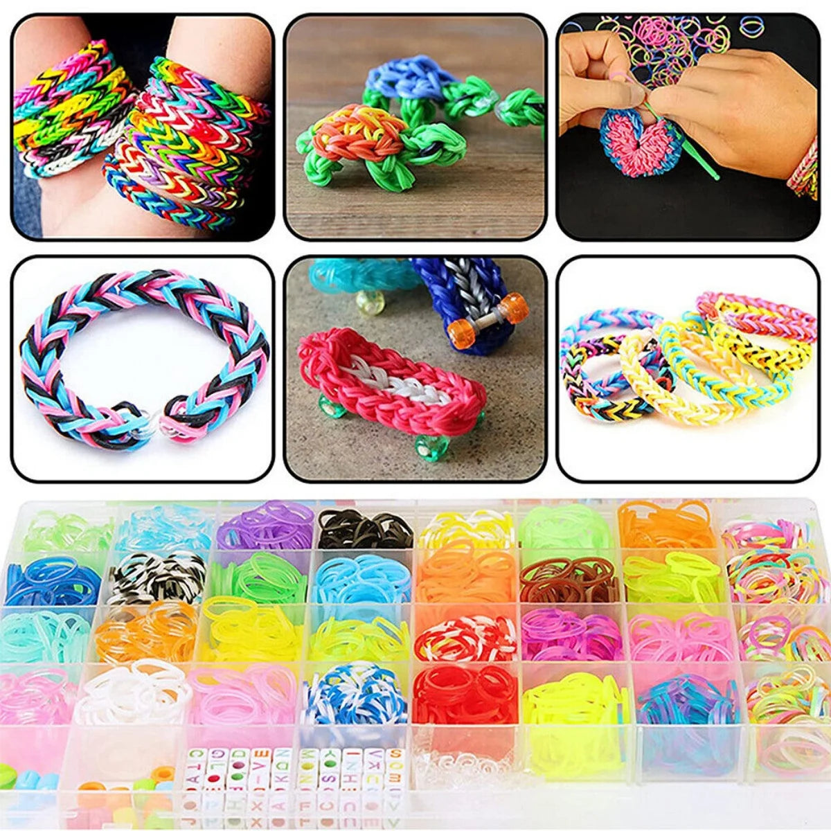 10000Pcs Assorted Colour Rubber Kit Box Loom Bands DIY Bracelet Making Set
