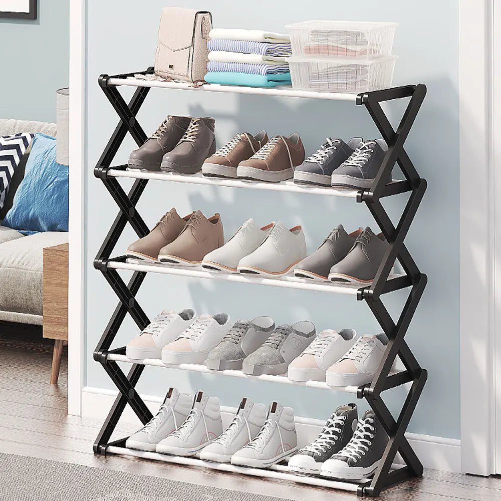 【Breeins】Foldable Multi-Tier Metal Shoe Rack for Entryway Shoes Storage Organizer Shelf Home Decoration Cabinet