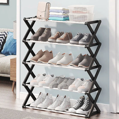 【Breeins】Foldable Multi-Tier Metal Shoe Rack for Entryway Shoes Storage Organizer Shelf Home Decoration Cabinet