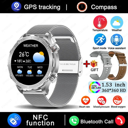 New GPS Track Smart Watch Men AMOLED HD Screen Outdoor Sports Fitness Heart Rate NFC IP68 Waterproof Bluetooth Call Smart Watch