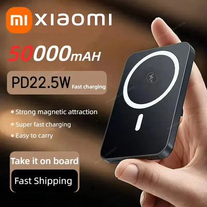 XIAOMI Ultra Slim Power Bank Mac Fast Charge Auxiliary Battery 50000mAh Magnetic Magnet Wireless Charging For IPhone Samsung New