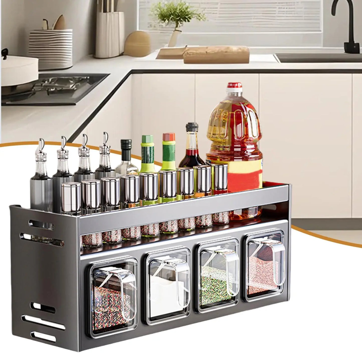 Condiment Holder, Kitchen Condiment Organizer - Condiment Organizer Shelf - Multifunctional Shelves for Condiment Storage