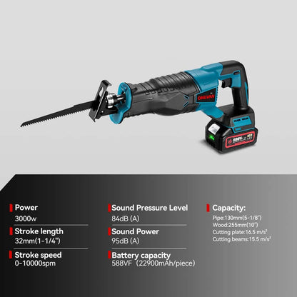 ONEVAN 3000W 10000SPM Electric Reciprocating Saw Electric Chainsaw Saber Saw Cordless Cutter Tool For Makita 18V Battery Pin