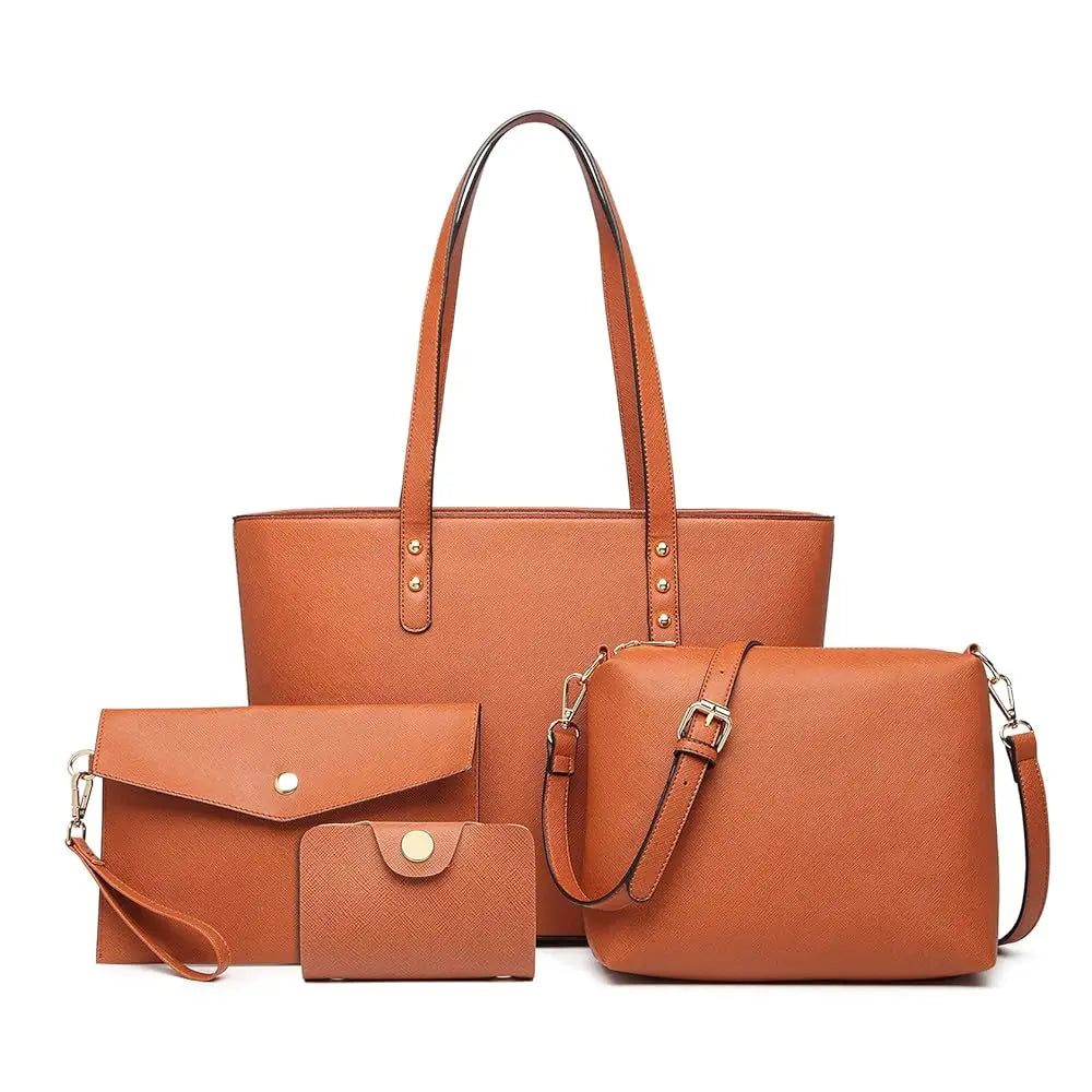 4 in 1 Totes Crossbody Bags Set PU tote bag Leather Shoulder Bag Handbag Purse with Detachable & Adjustable Strap for Women Lady