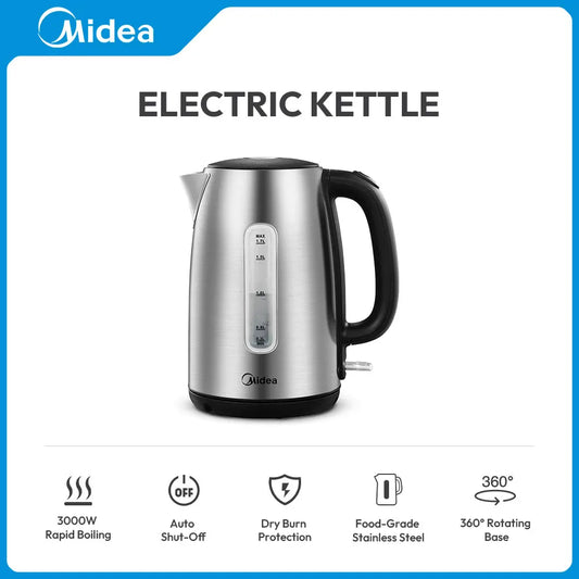 Electric Kettle 3000W Fast Boil 1.7L Stainless Steel Kettle with  LED Indicator,Water Level Indicator, Dry Burn Protection