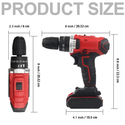 21V Cordless Hand Drill Combi Hammer Impact Drill Driver Electric Screwdriver 2 Battery Set