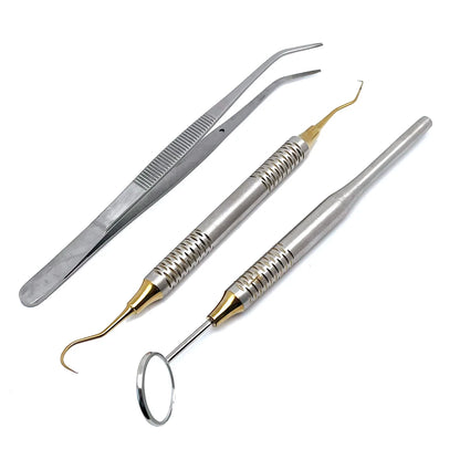5Kit Dental Mouth Mirror Stainless Steel Tweezers Curve Probe Dentist Double Ended Instrument Teeth Care Cleaning Whitening Tool
