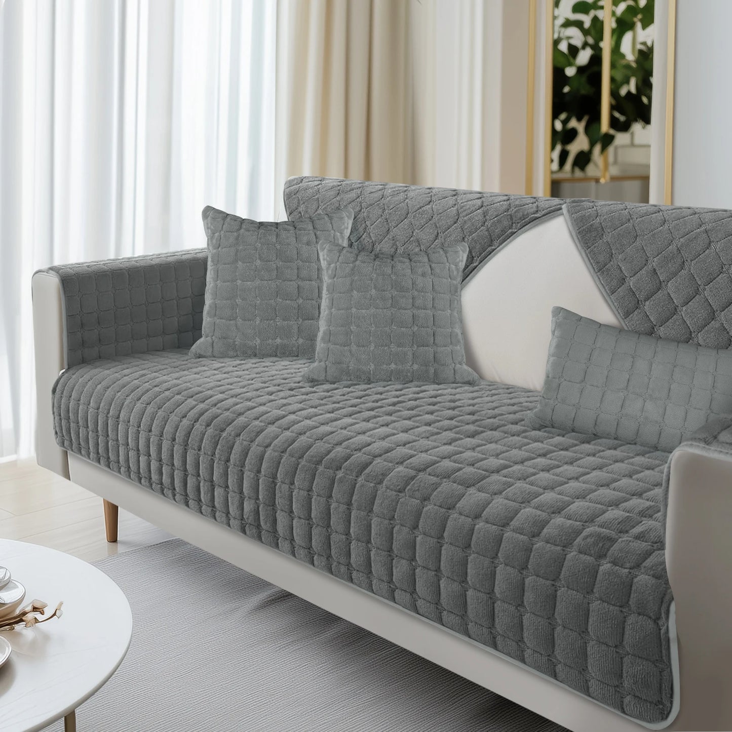 Soft Flannel Sofa Covers Washable Sofa Cushion Covers Non-Slip Couch Slipcovers for Sectional Sofa L Shape Furniture Protector