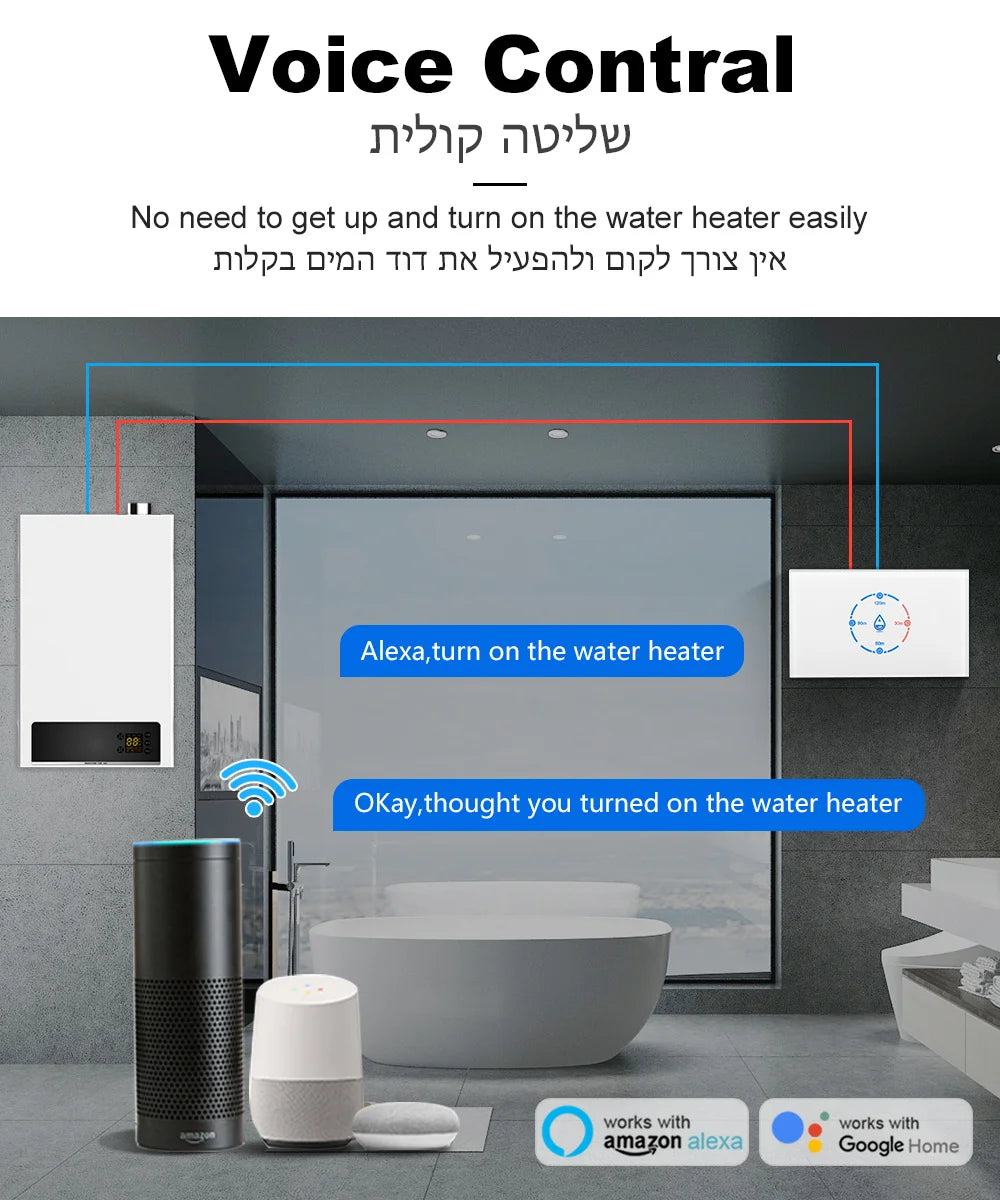 20A Smart Wifi Water Heater Boiler Touch Switch 4400W US Standard timer SmartLife APP Remote Control Alexa Google Work with Tuya