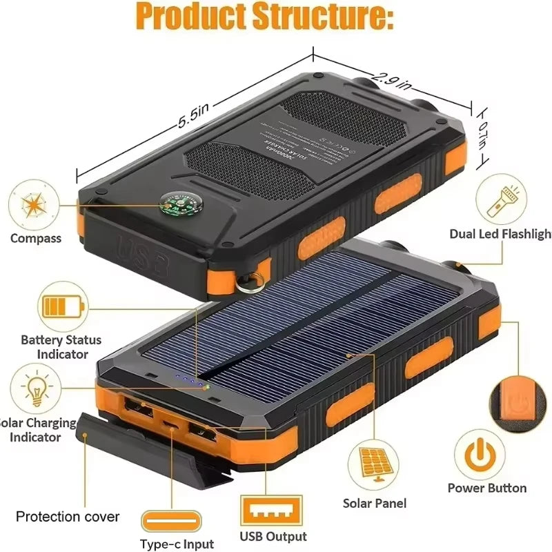 Xiaomi 200000mAh Power Bank Fast Charging Outdoor Large Capacity External Battery Solar PowerBank Flashlight For iPhone Samsung