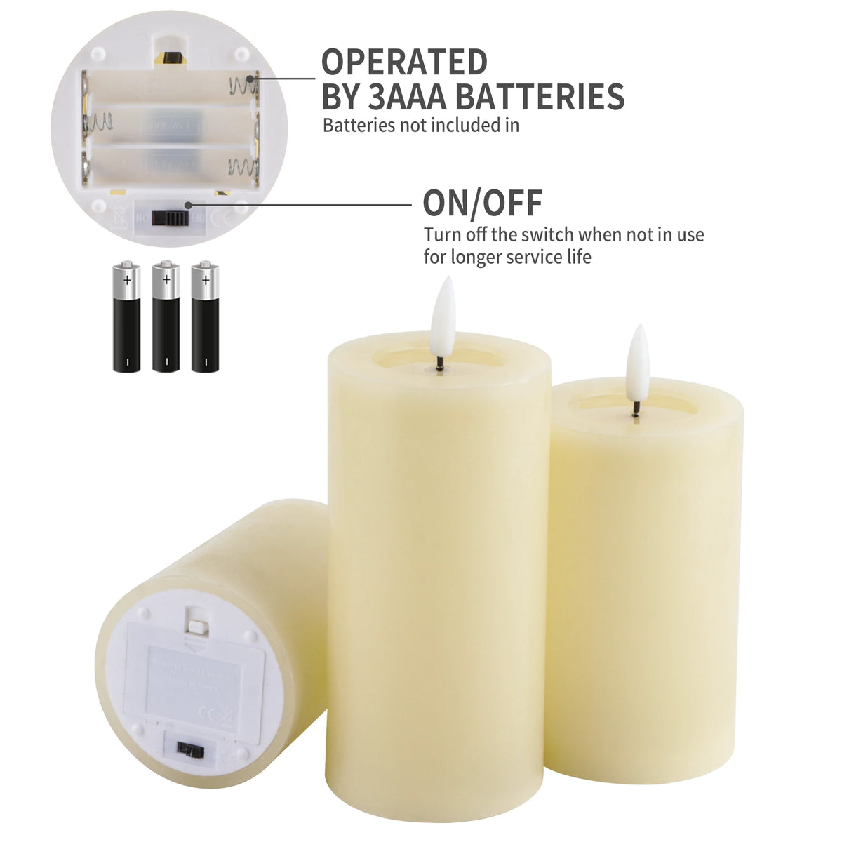 Flickering Flameless Candles Battery Operated with 10-Key Remote & 2/4/6/8-Hour Timer, Real Wax Pillar Grease  LED Candles Set