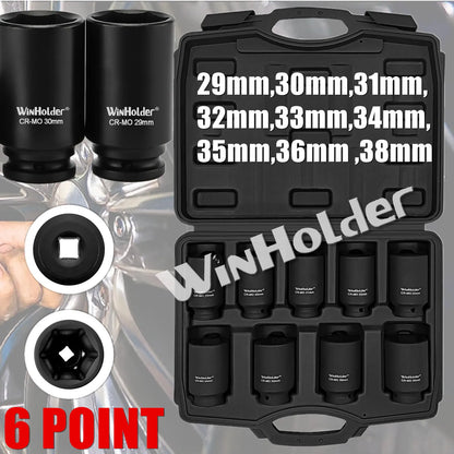 9x 1/2"6Point Axle Nut Hub Impact Socket Set 29-38mm For Air Battery Powered Impact Tools Wrenches Breaker Bars Torque Wrenches