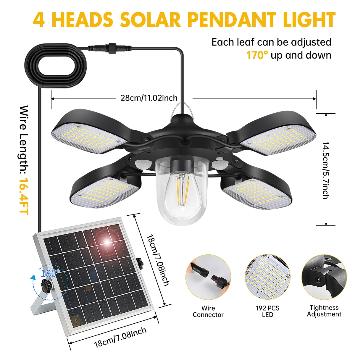 192led Solar Powered Barn Light Solar Shed Light for Indoor and Outdoor 1000LM Dual Motion Sensor Solar Pendant Light For Gazebo