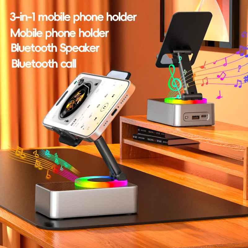 3 IN 1 Multifunction Mobile Phone Stands BT Speaker with Charging Function Foldable Rotation Audio Entertainment Desktop Stand
