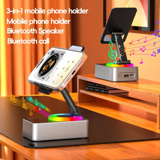 3 IN 1 Multifunction Mobile Phone Stands BT Speaker with Charging Function Foldable Rotation Audio Entertainment Desktop Stand