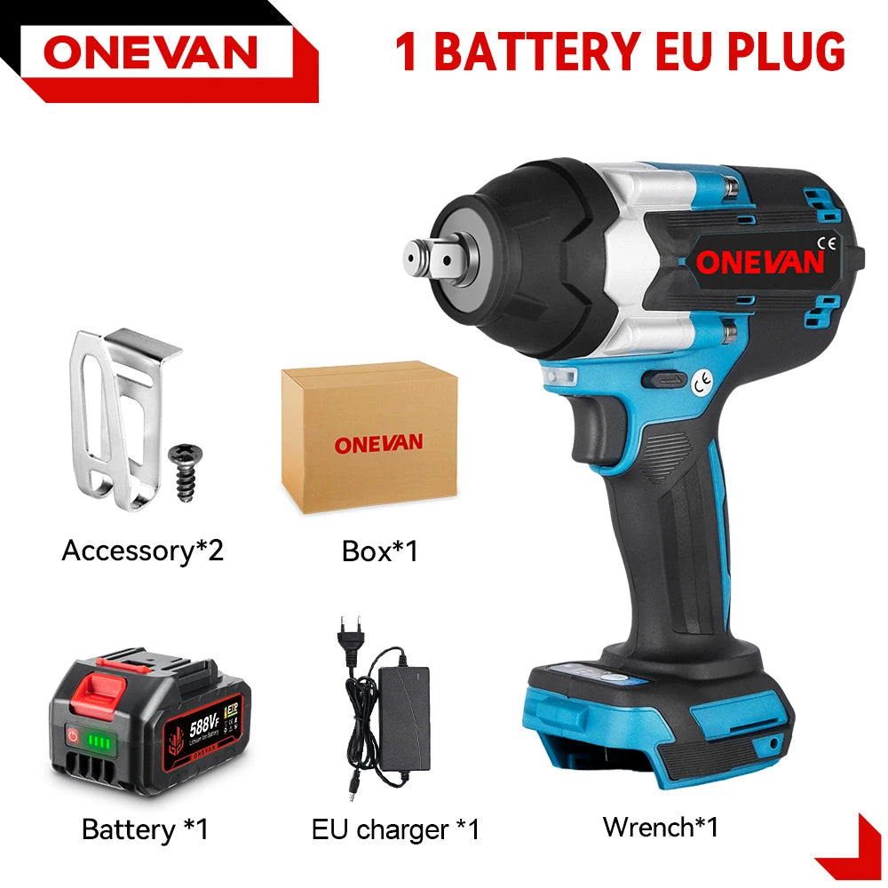 ONEVAN High Torque Cordless Brushless Electric Impact Wrench 1800N.M 1/2" Drill Screwdrivers Power Tools For Makita Battery Pin