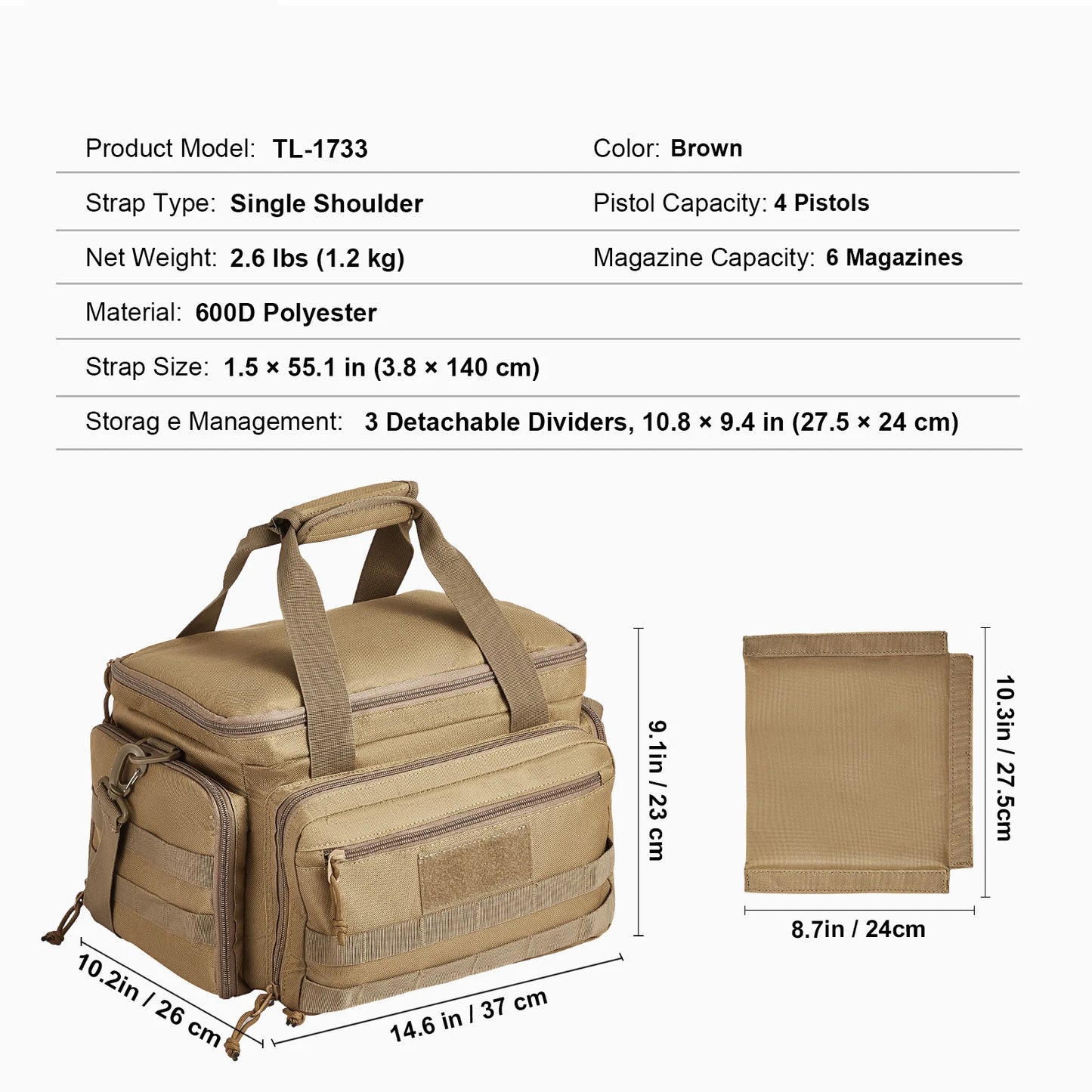 SucceBuy Tactical Range Backpack 2/6 Pistols Gun Backpack with Independent Pistol Bags and Magazines Pistol Backpack for Outdoor