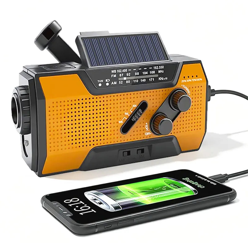 2000mAh Emergency Radio RechargeablePower Bank with  Portable FM Radio USB/Solar/Hand Crank Charging SOS Alarm & Flashlight