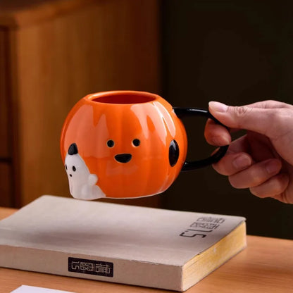 Halloween Ceramic Pumpkin Coffee Mug Creative Ghost Water Cup European Afternoon Tea Flower Tea Coffee Cup Breakfast Milk Mug