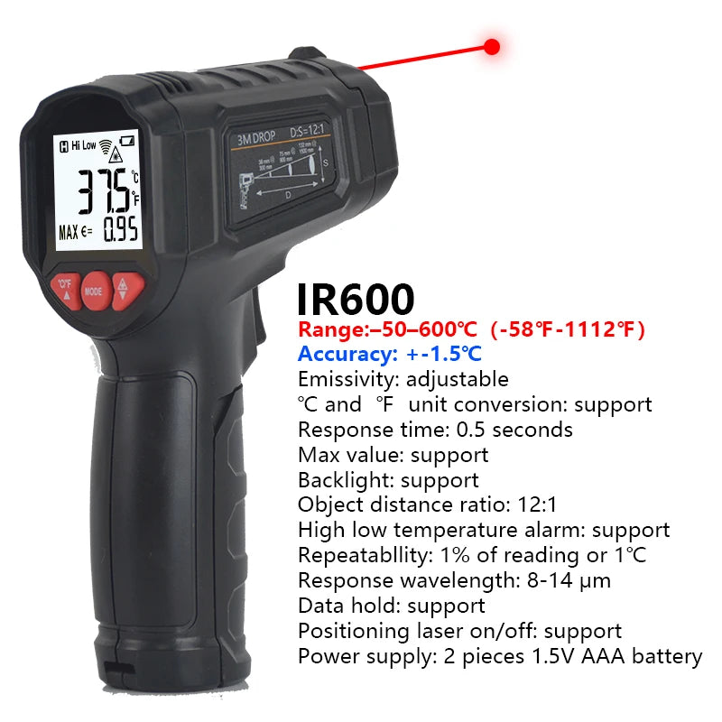 Digital Infrared Thermometer -50 to 800℃ Laser Thermometer -58 to 1472℉ Temperature Meter Digital Thermometer Backlight Alarm