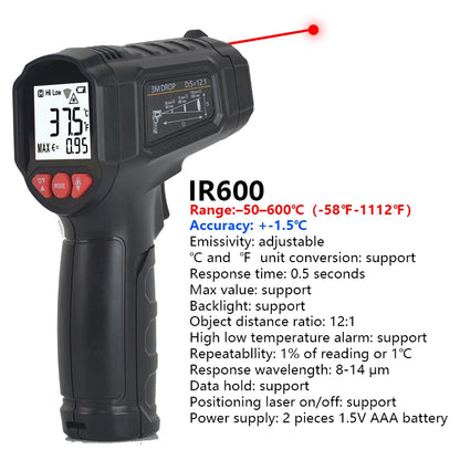 Digital Infrared Thermometer -50 to 800℃ Laser Thermometer -58 to 1472℉ Temperature Meter Digital Thermometer Backlight Alarm