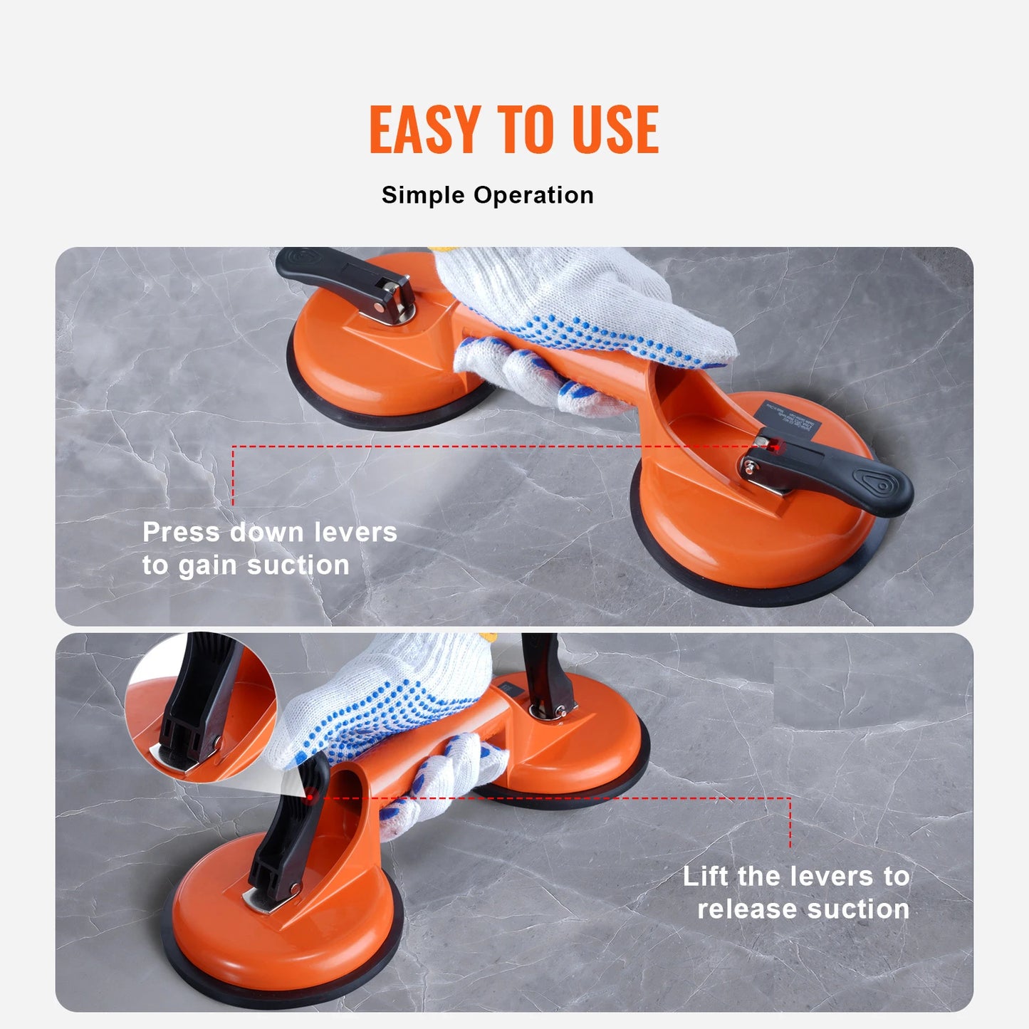 SucceBuy 4.7" 2Pack 330 lbs Glass Vacuum Suction Cup Vacuum with Aluminum Handle for Glass Granite Tile Metal Wood Panel Lifting