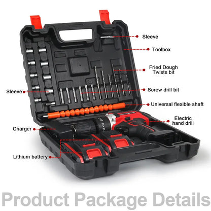 21V Cordless Hand Drill Combi Hammer Impact Drill Driver Electric Screwdriver 2 Battery Set
