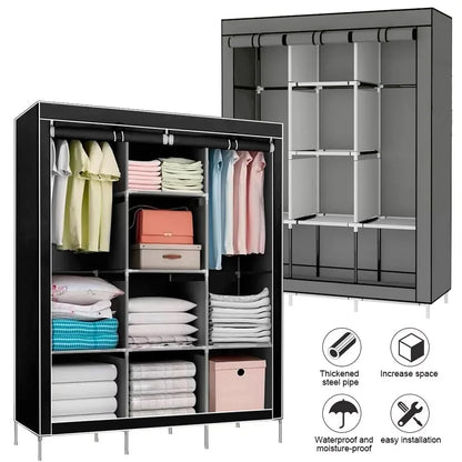 Reinforcement Canvas Wardrobe, Thickened Steel Pipe, Waterproof And Moisture-proof, Easy Installision, Compartment Storage
