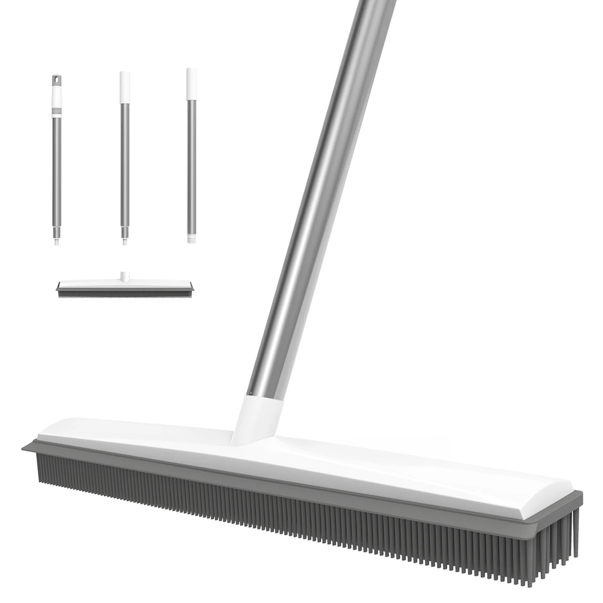 Telescopic Rubber Broom with Squeegee, Carpet Rake Pet Hair Fur Remover Broom Magic Clean Sweeper Floor Cleaning Squeegee Wiper Toilet Bathroom Mops