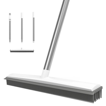 Telescopic Rubber Broom with Squeegee, Carpet Rake Pet Hair Fur Remover Broom Magic Clean Sweeper Floor Cleaning Squeegee Wiper Toilet Bathroom Mops
