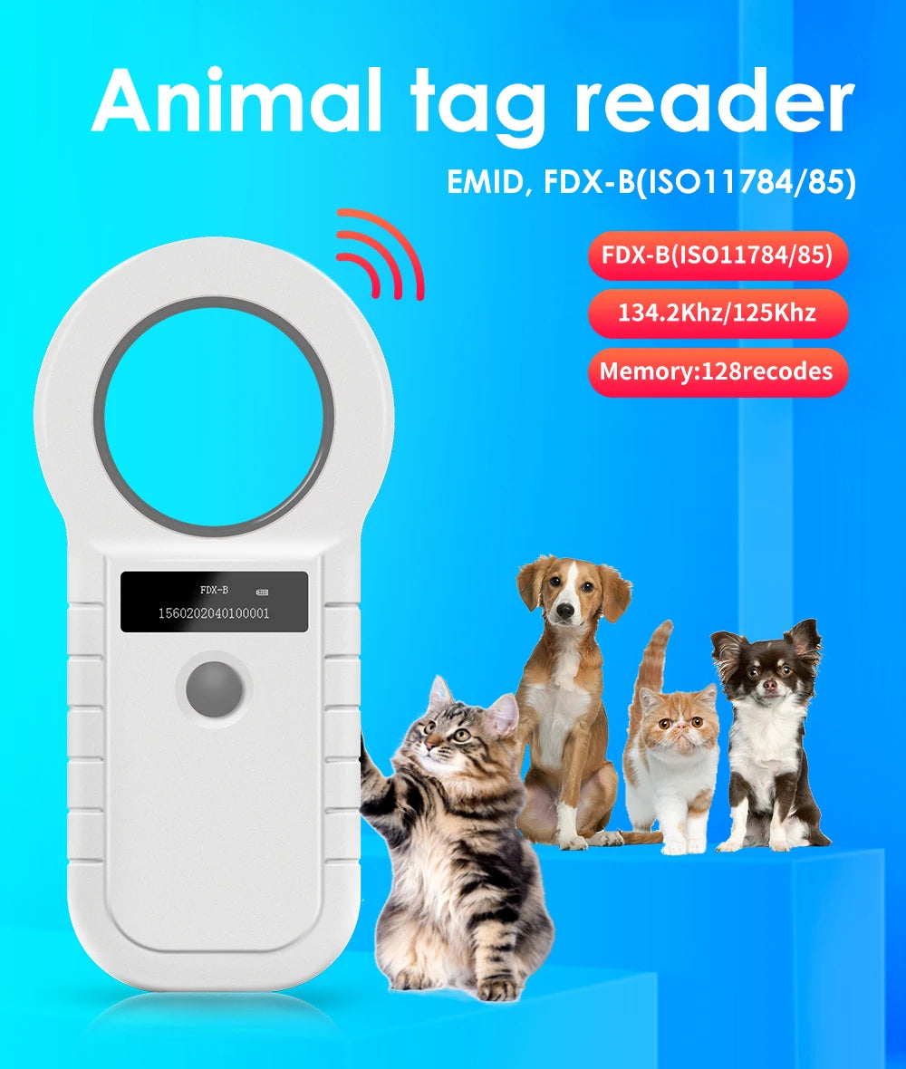 134.2KHz RFID Animal Reader 15 Digits 125KHz Pet ID Scanner EMID FDX-B ISO 11784/85 Microchip Tag Registration For Cow Fish Dog