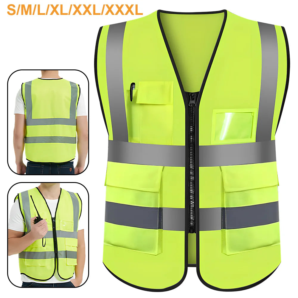 Reflective Safety Vest With 4 Pockets, Durable Protective Vest With Black Resin Zipper, High Visibility Reflective Clothing